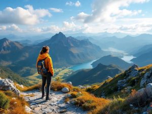 Călător singur pe un vârf de munte.