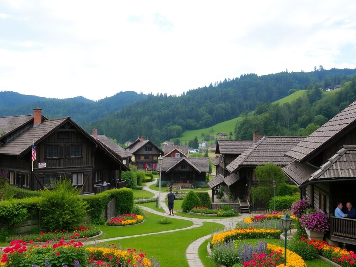 Peisaj rural cu sate tradiționale din România.