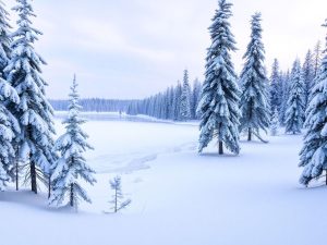 Lacul Sfânta Ana acoperit de zăpadă și gheață.